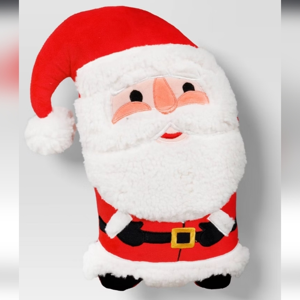 Christmas Shaped Santa Faux Shearling Throw Pillow Red/Ivory - Wondershop